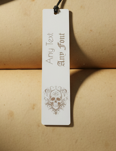 Halloween / Macabre Personalised Wood Bookmark. Any Text and Any Font. With Black Ribbon.