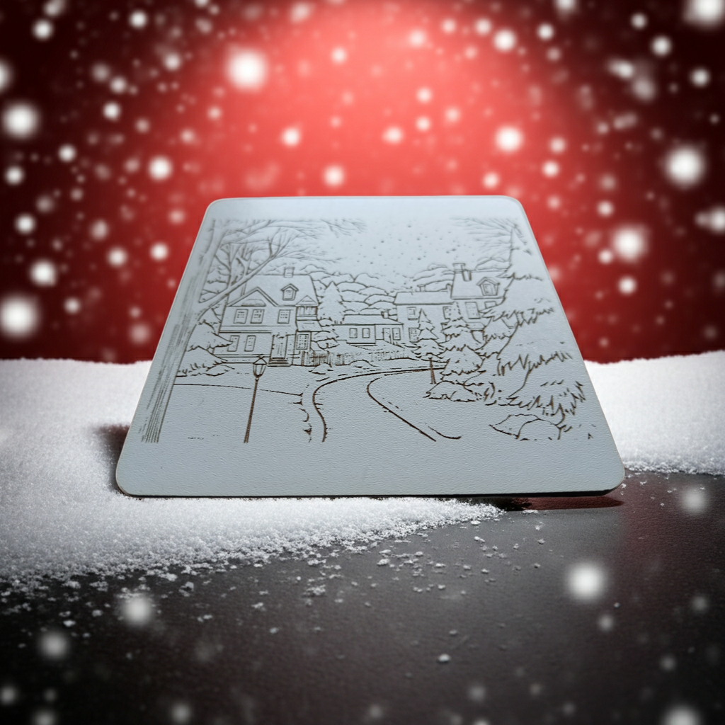 Set of 6, White Drink Coasters, with bumper feet. Winter / Festive Scenes Collection.