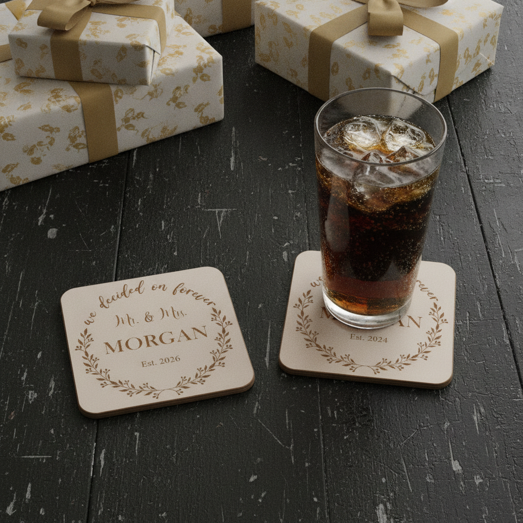 Personalised White Wood Coasters with Bumper Feet (Set of 6)