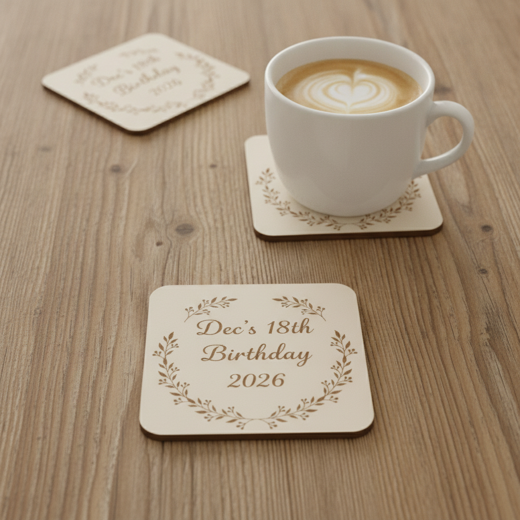 Personalised White Wood Coasters with Bumper Feet (Set of 6)