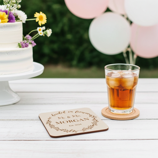 Set of 6, White Topped Wood. Personalise Your Own Drink Coasters. Great For Parties. Quality Wood. Any Font and Bumper Feet Attached.