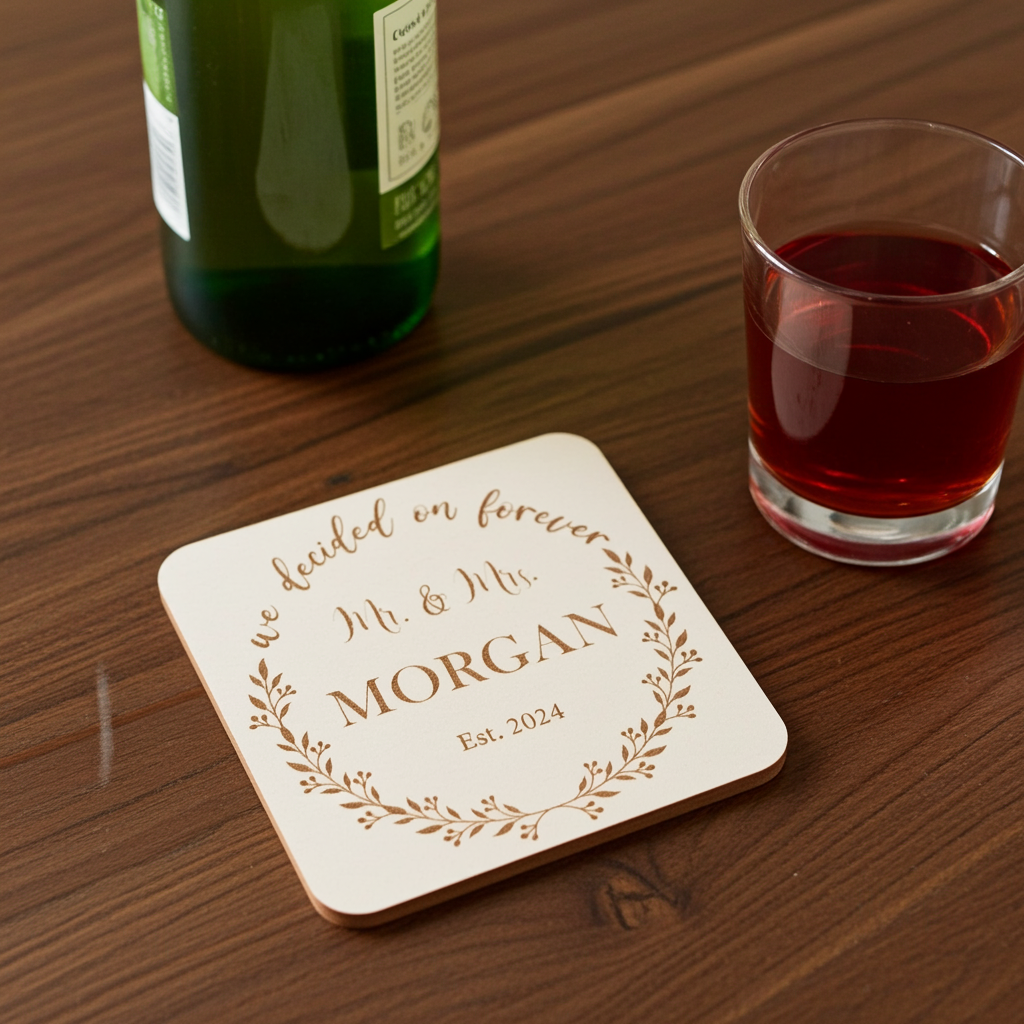 Set of 6, White Topped Wood. Personalise Your Own Drink Coasters. Great For Parties. Quality Wood. Any Font and Bumper Feet Attached.