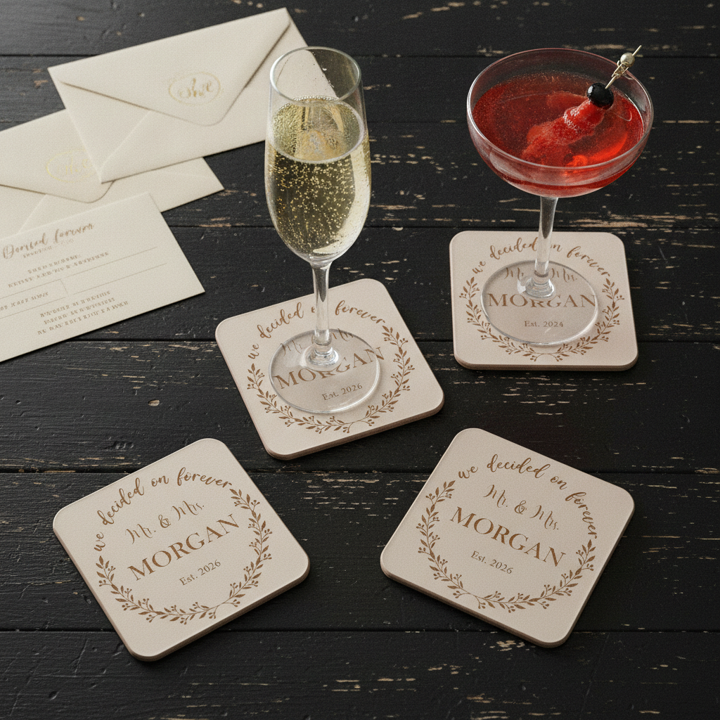 Personalised White Wood Coasters with Bumper Feet (Set of 6)