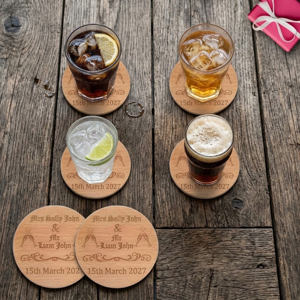 Personalised Engraved Wooden Coasters | Set of 6
