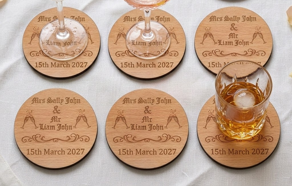 Personalised Engraved Wooden Coasters | Set of 6
