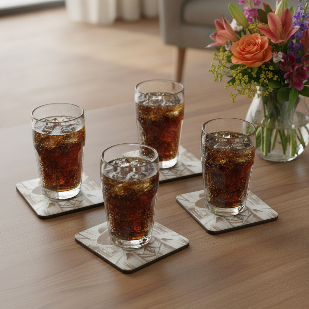 Set of 6, wood drink coasters with bumper feet. "Bulldog dressed to impress collection".