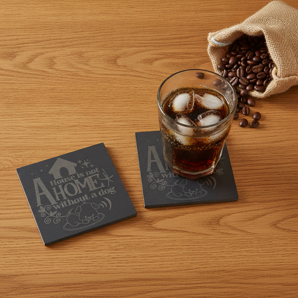 Slate Coasters | Round or Square Christmas Dog Drinks Coasters with Bumper Feet | Weatherproof Holiday Pet Lover Gifts.
