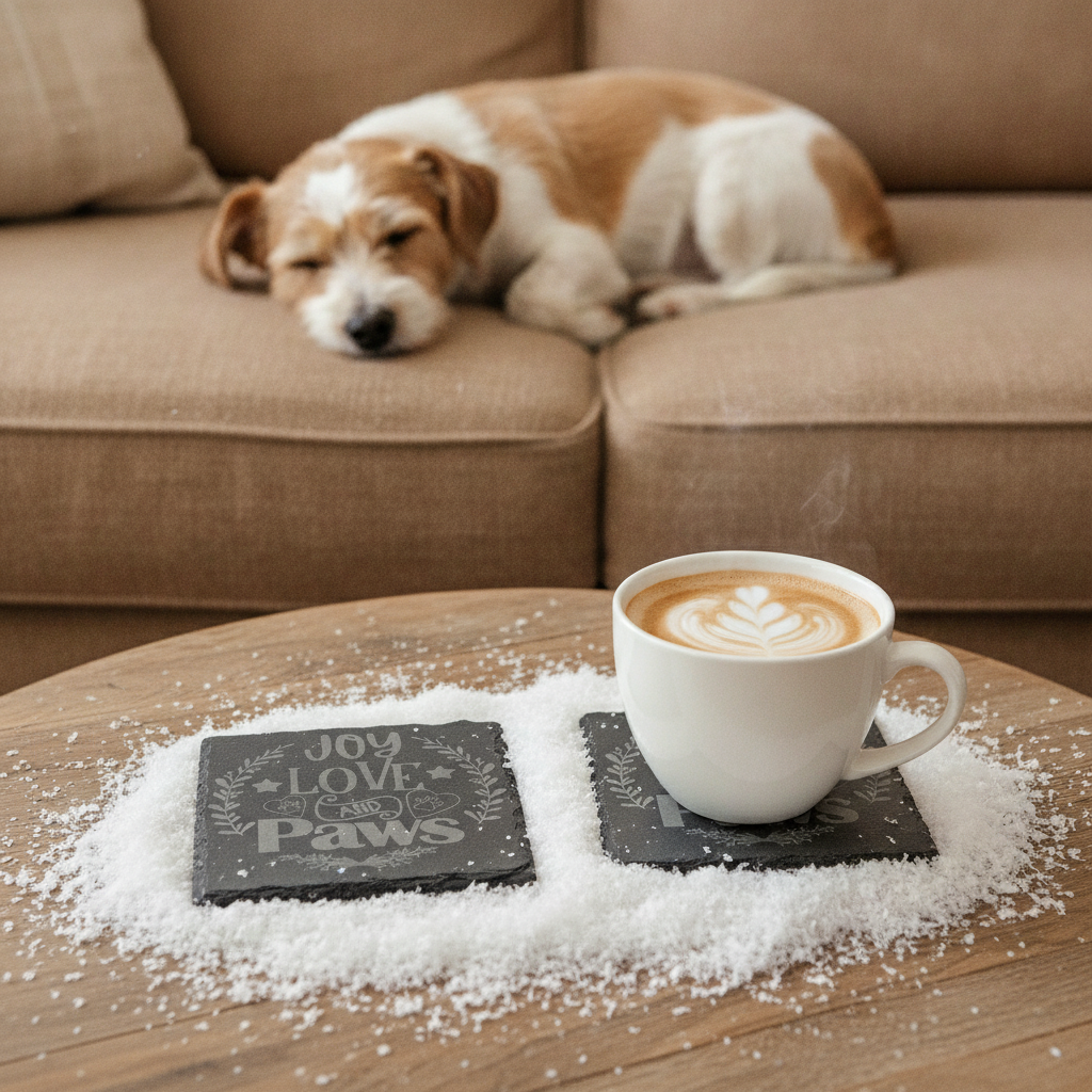 Slate Coasters | Round or Square Christmas Dog Drinks Coasters with Bumper Feet | Weatherproof Holiday Pet Lover Gifts.