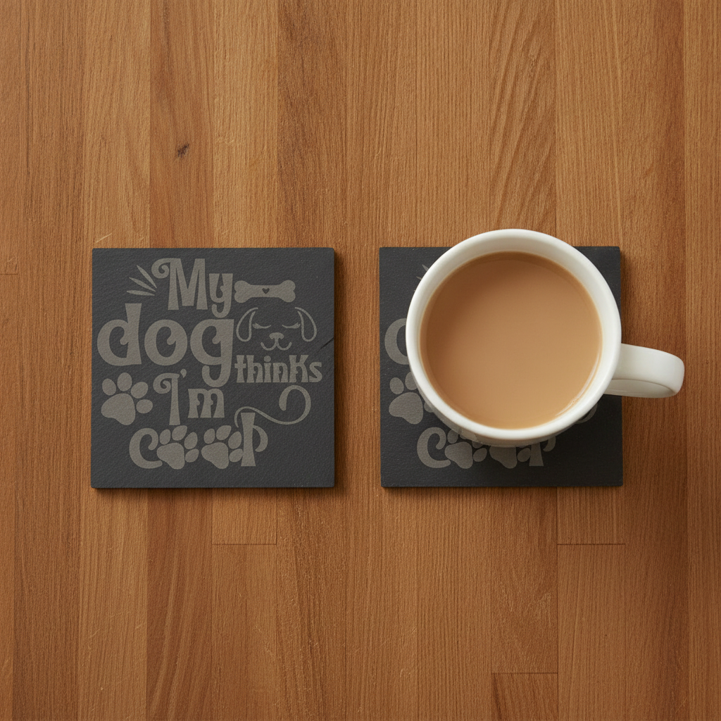 Slate Coasters | Round or Square Christmas Dog Drinks Coasters with Bumper Feet | Weatherproof Holiday Pet Lover Gifts.