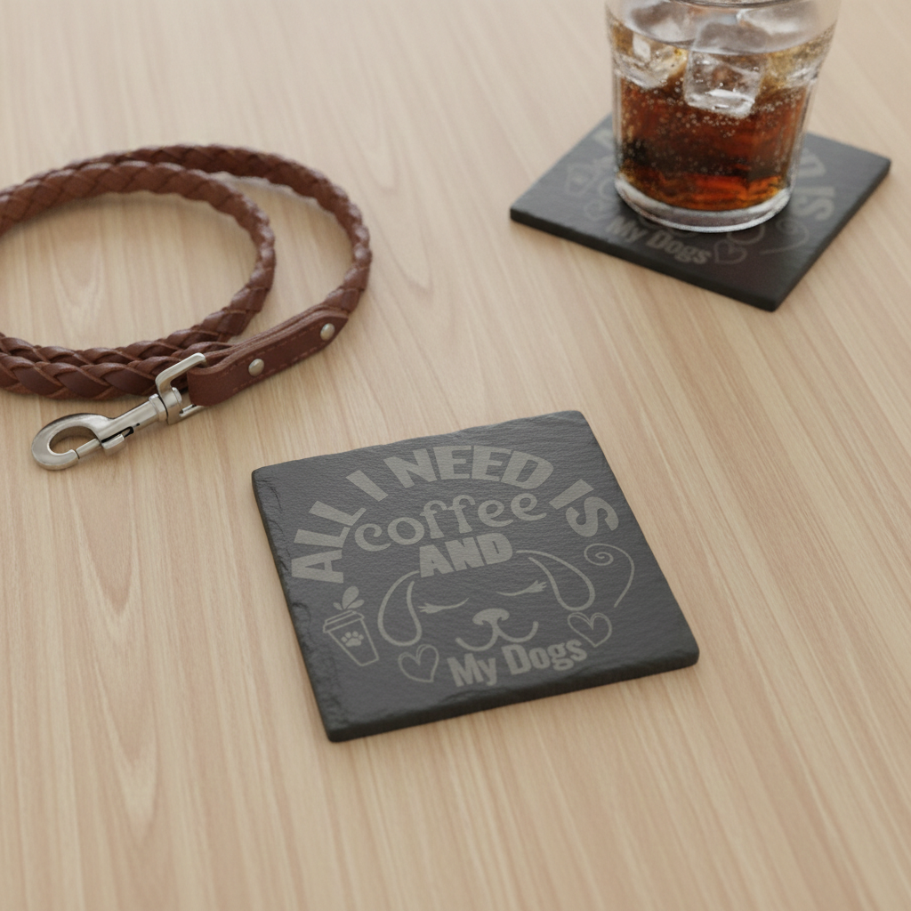 Slate Coasters | Round or Square Christmas Dog Drinks Coasters with Bumper Feet | Weatherproof Holiday Pet Lover Gifts.