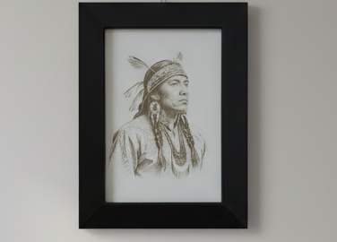 Small Framed Wood Engraving of an American Native. Highly detailed. (8.9cm x 12.7cm)