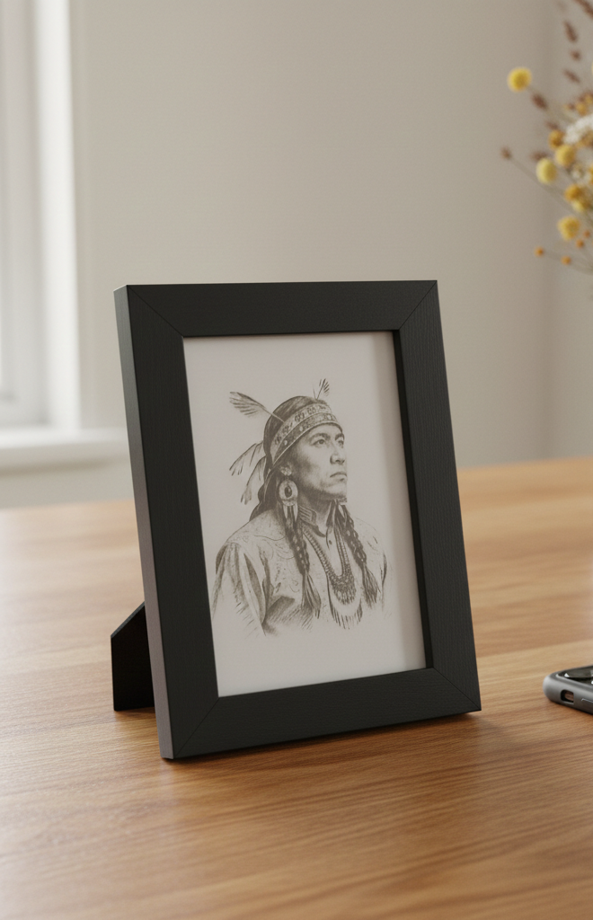 Small Framed Wood Engraving of an American Native. Highly detailed. (8.9cm x 12.7cm)