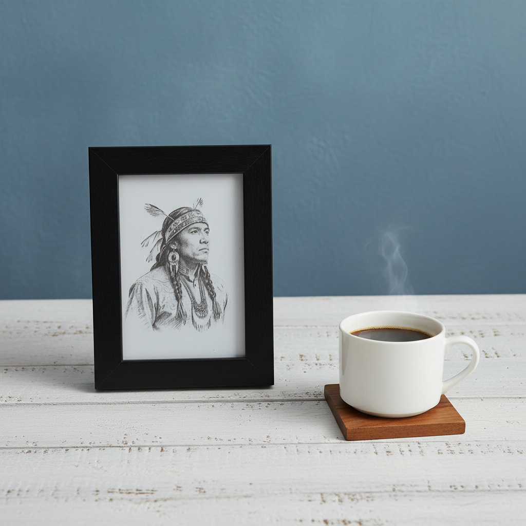 Small Framed Wood Engraving of an American Native. Highly detailed. (8.9cm x 12.7cm)