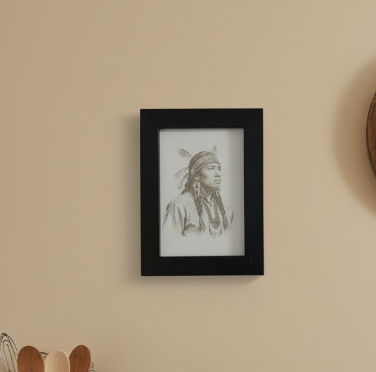 Small Framed Wood Engraving of an American Native. Highly detailed. (8.9cm x 12.7cm)