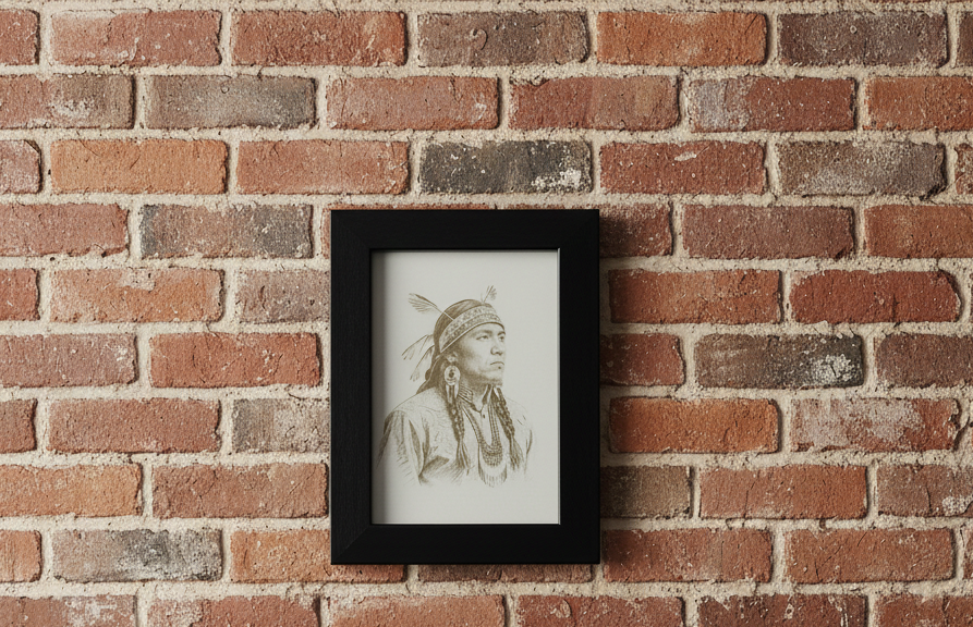 Small Framed Wood Engraving of an American Native. Highly detailed. (8.9cm x 12.7cm)