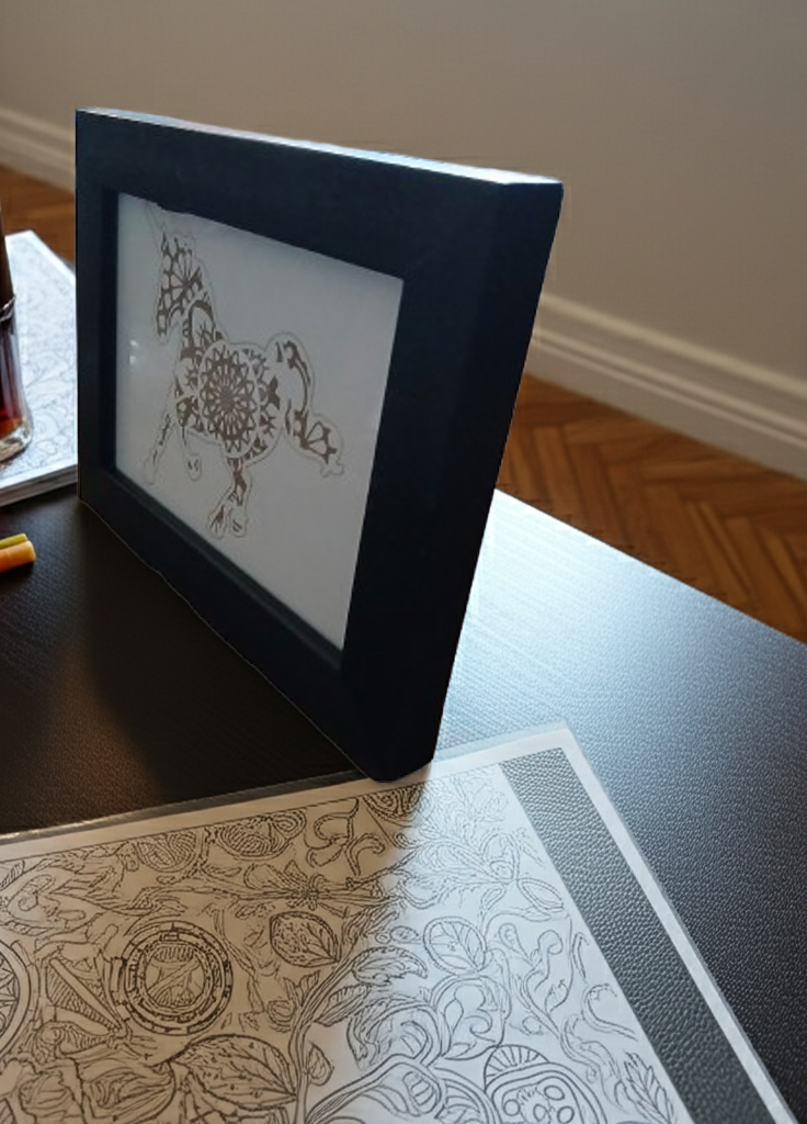 Small Mandala Unicorn engraving with hanging frame.(8.9cm x 12.7cm).