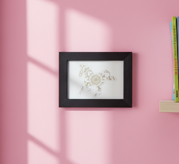 Small Mandala Unicorn engraving with hanging frame.(8.9cm x 12.7cm).