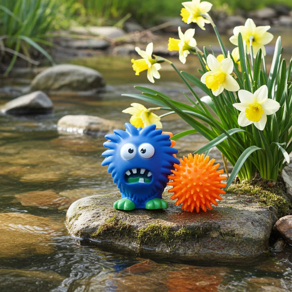 Small to Medium Dog Toy Set- Purple Squeaky Monster and Small Squeaky Orange Ball -6.5cm.