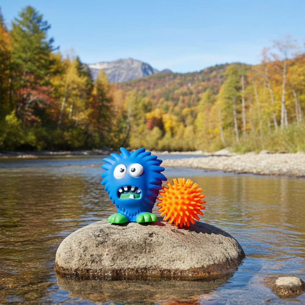 Small to Medium Dog Toy Set- Purple Squeaky Monster and Small Squeaky Orange Ball -6.5cm.