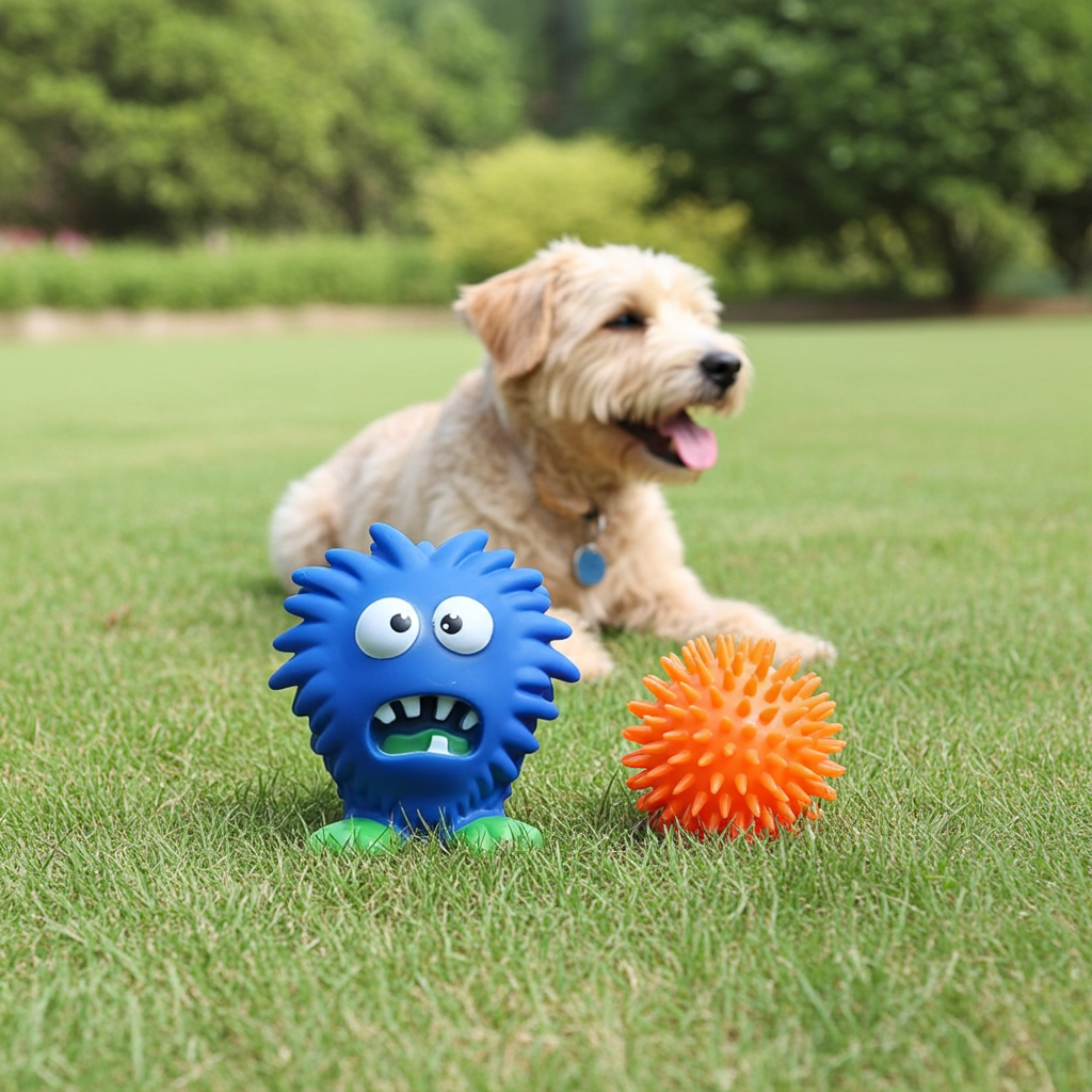 Small to Medium Dog Toy Set- Purple Squeaky Monster and Small Squeaky Orange Ball -6.5cm.