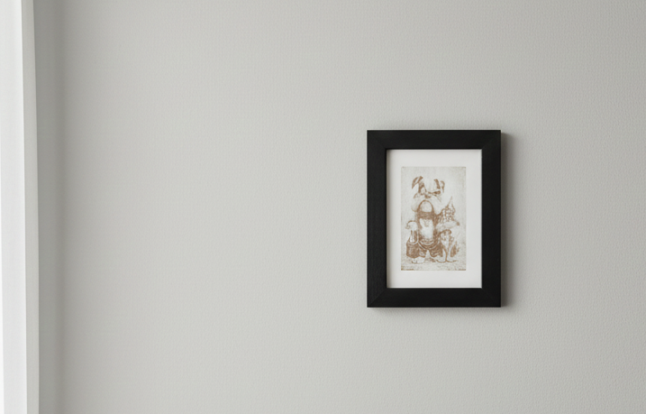 Small wall art engraving with Black frame, "Mr Dog and Ms Cat", (8.9cm x 12.7cm).