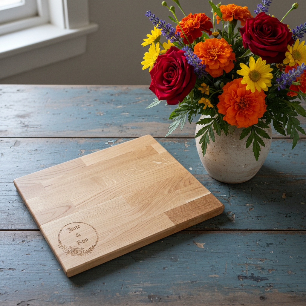 Solid Oak Chopping Board. Personalised or Non-Personalised. 400 mm x 300 mm x 27 mm, with anti-skid rubber feet.