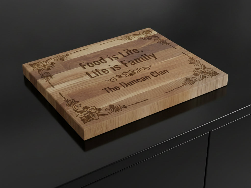 Solid Oak Chopping Board. Personalised or Non-Personalised. 400 mm x 300 mm x 27 mm, with anti-skid rubber feet.