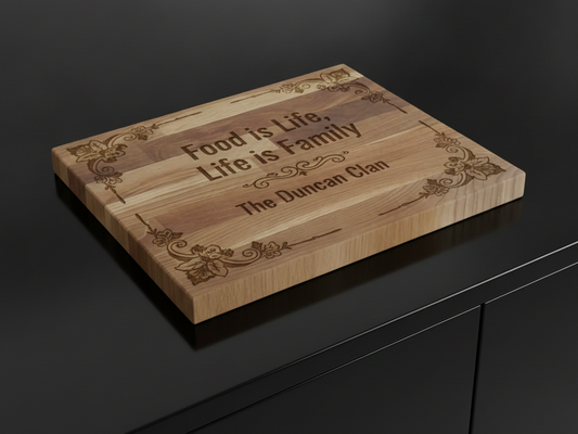 Solid Oak Chopping Board. Personalised or Non-Personalised. 400 mm x 300 mm x 27 mm, with anti-skid rubber feet.