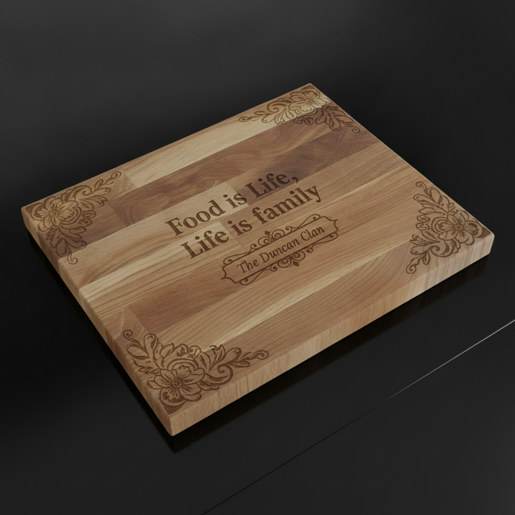 Solid Oak Chopping Board. Personalised or Non-Personalised. 400 mm x 300 mm x 27 mm, with anti-skid rubber feet.