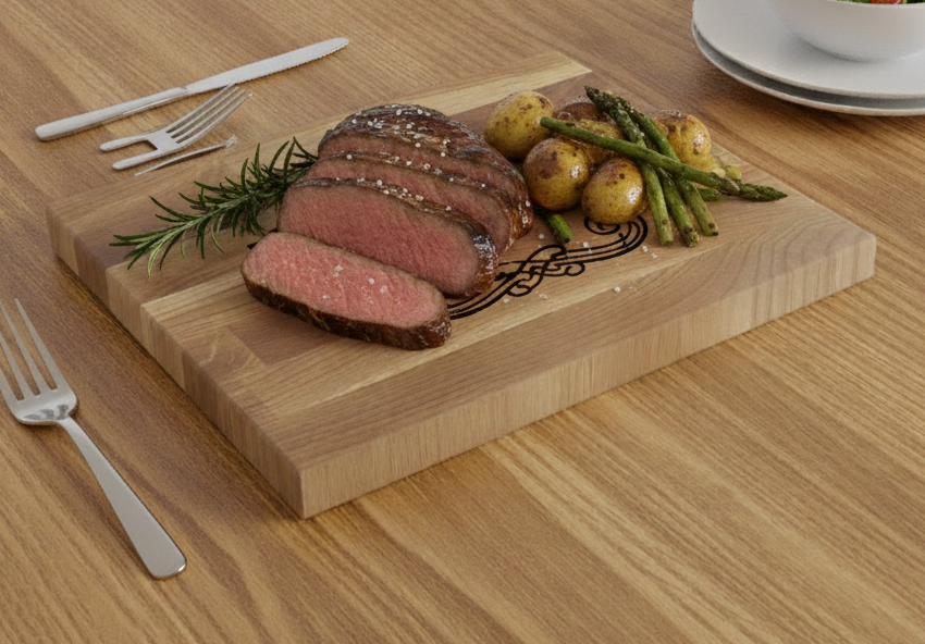 Solid Oak Chopping Board. Personalised or Non-Personalised. 400 mm x 300 mm x 27 mm, with anti-skid rubber feet.