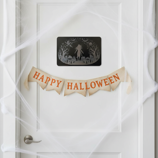 Spooky Halloween Plague, affix to wall with our Strong non-marking tape. 130mm x 200mm x 3mm.