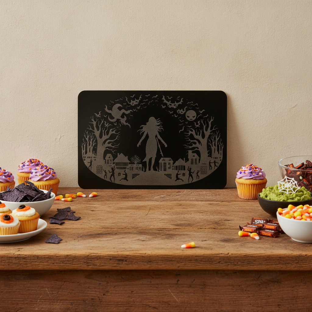 Spooky Halloween Plague, affix to wall with our Strong non-marking tape. 130mm x 200mm x 3mm.