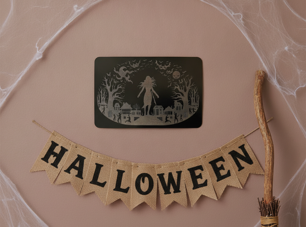 Spooky Halloween Plague, affix to wall with our Strong non-marking tape. 130mm x 200mm x 3mm.