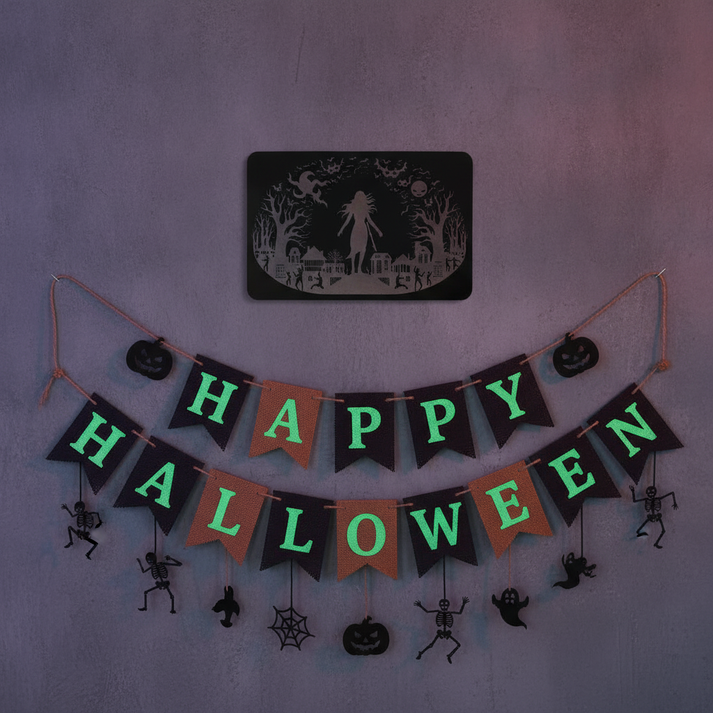 Spooky Halloween Plague, affix to wall with our Strong non-marking tape. 130mm x 200mm x 3mm.