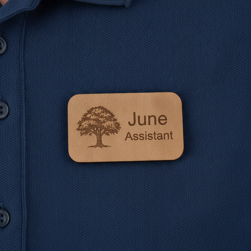Bulk / Trade Staff ID Badges / Wooden Name Badges.  Credit Card Size +4mm deep. With Pin Fastener. From £1.60 each.