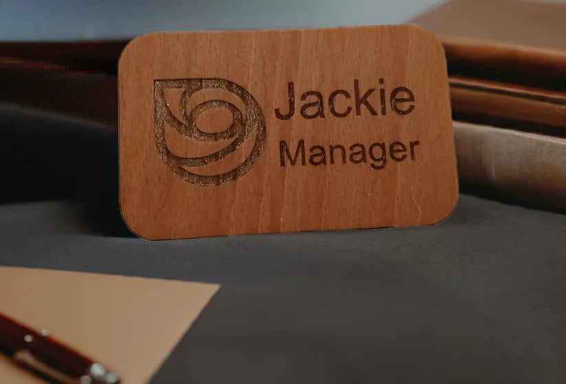 Bulk / Trade Staff ID Badges / Wooden Name Badges.  Credit Card Size +4mm deep. With Pin Fastener