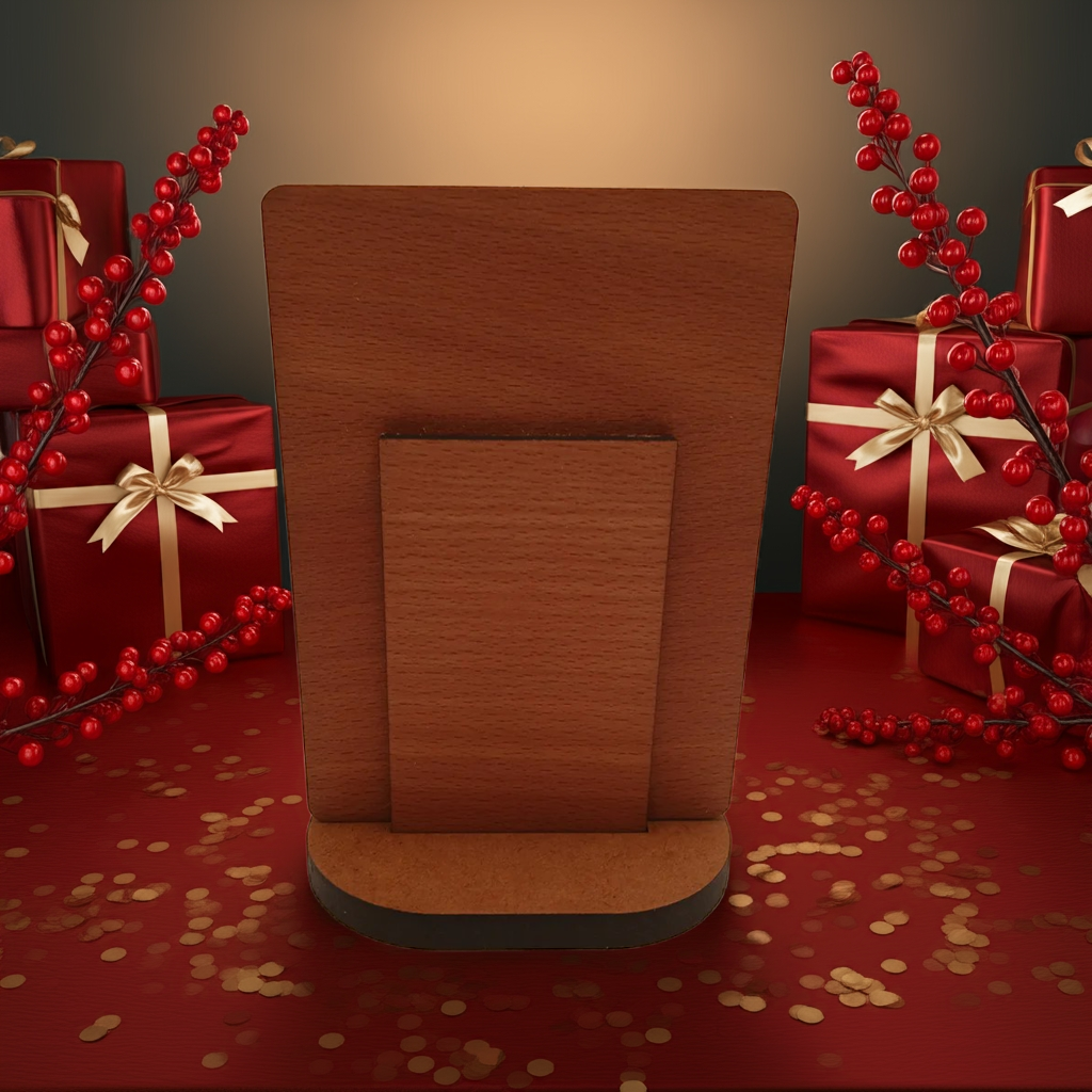 Steamed Beech NFC Photo Sharing and Upload Sign with Stand. Natural Materials.