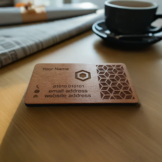 Steamed Beech Wood Business Cards, NO CUT OUTS, Credit card Size and 4mm thick. For Personalisation. Any Font.