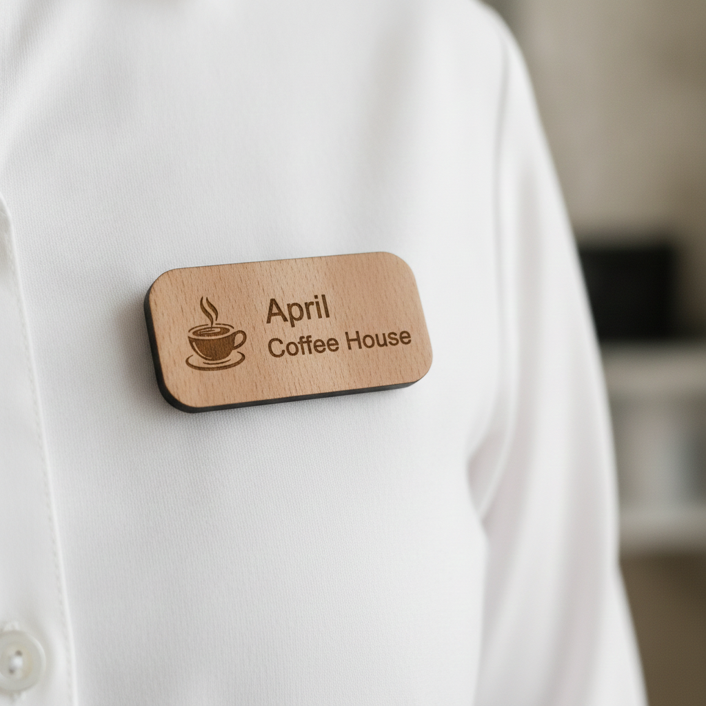 Bulk Steamed Beech Wood Staff ID Badges, with Pin Fastener, for Customisation / Personalisation. Prices from £1.40p.