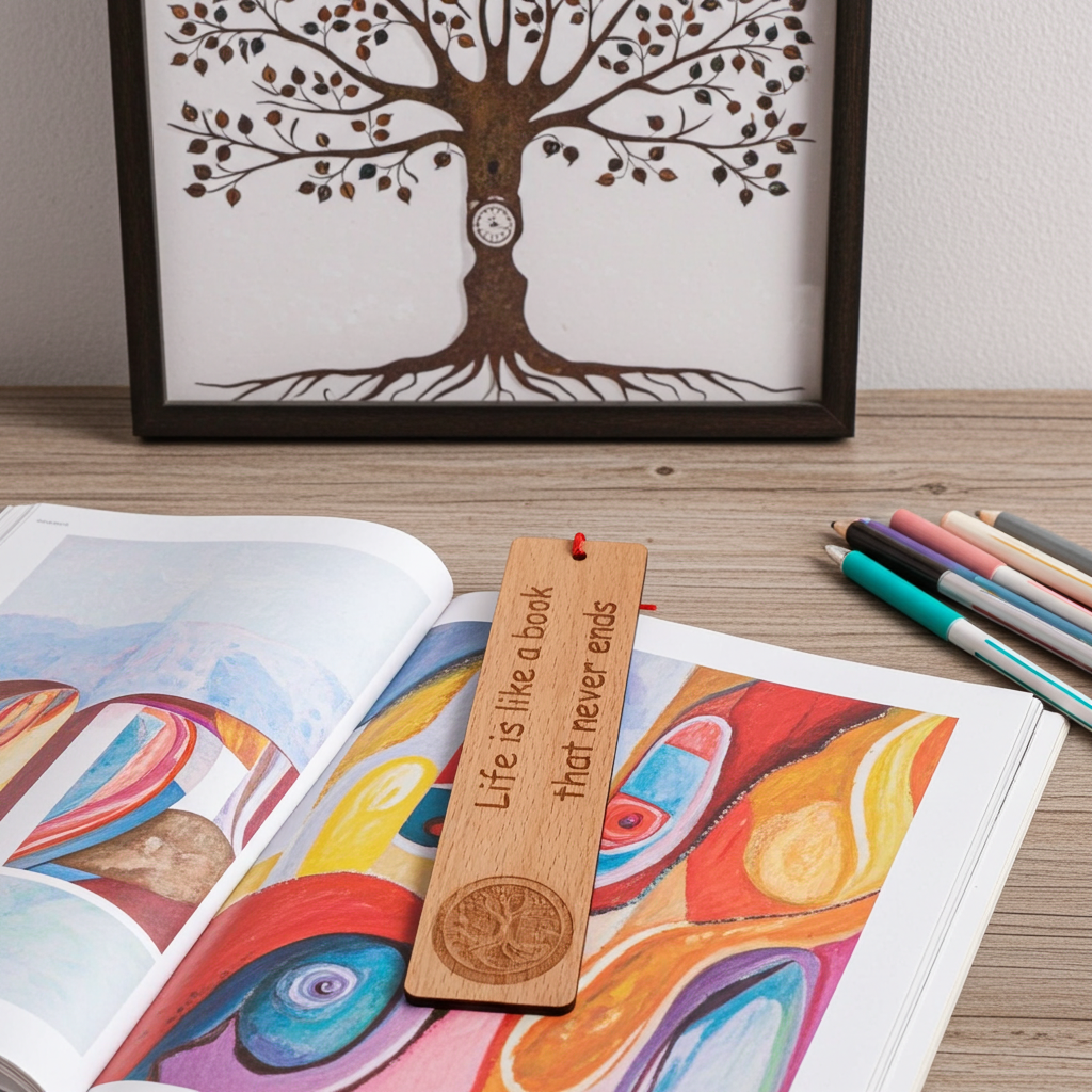 Steamed Beech Wood, Tree of Life Bookmark with Book quote and Tassel.