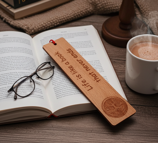 Steamed Beech Wood, Tree of Life Bookmark with Book quote and Tassel.