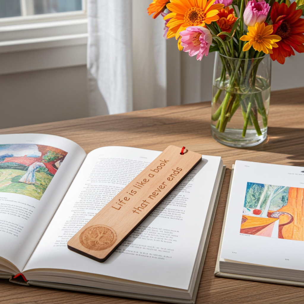 Steamed Beech Wood, Tree of Life Bookmark with Book quote and Tassel.