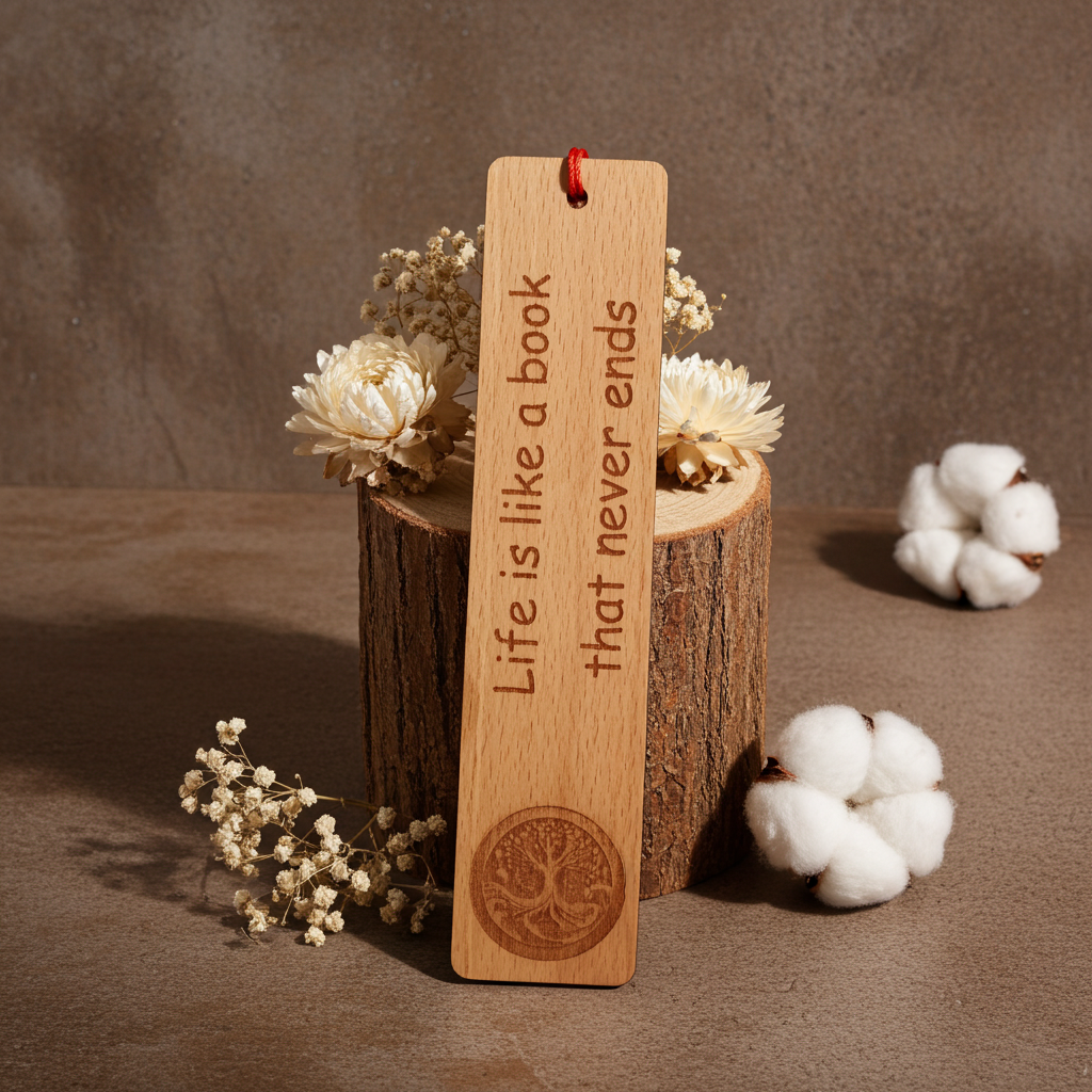 Steamed Beech Wood, Tree of Life Bookmark with Book quote and Tassel.