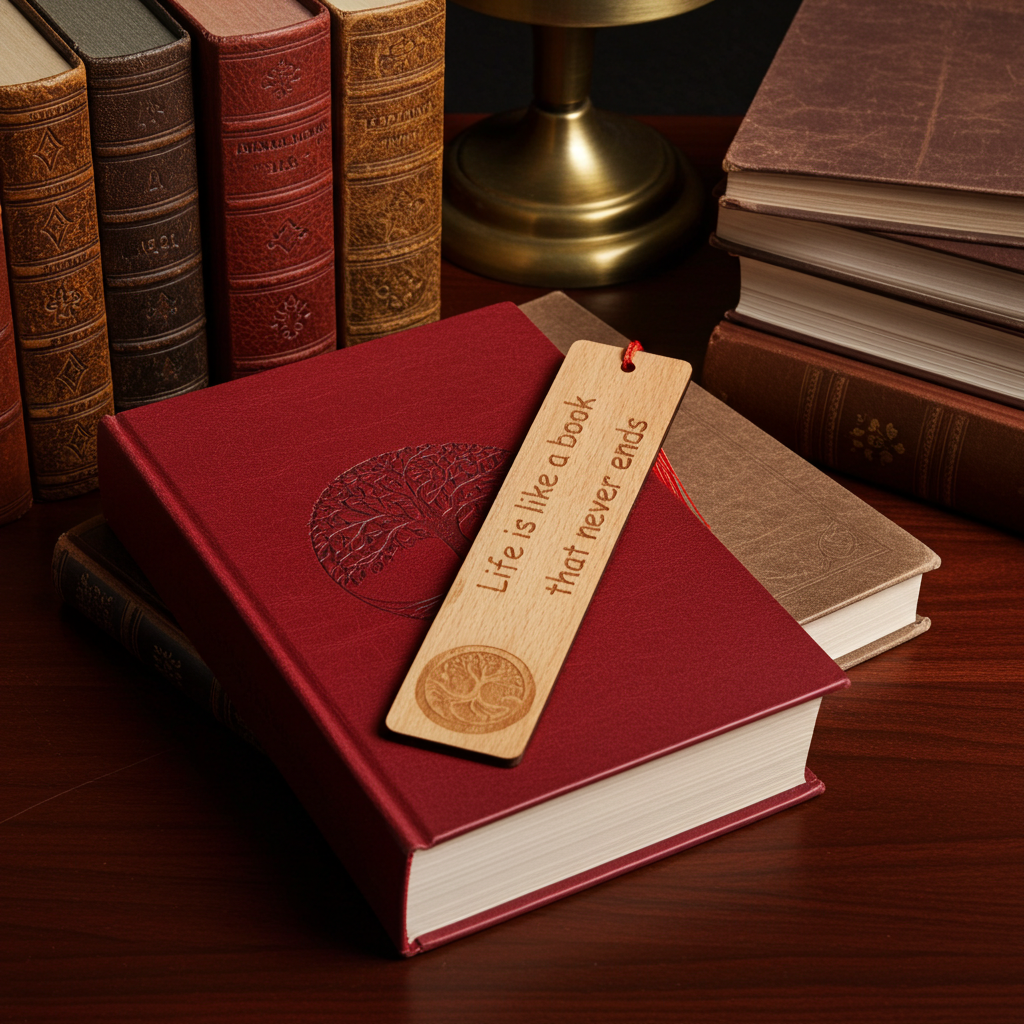 Steamed Beech Wood, Tree of Life Bookmark with Book quote and Tassel.