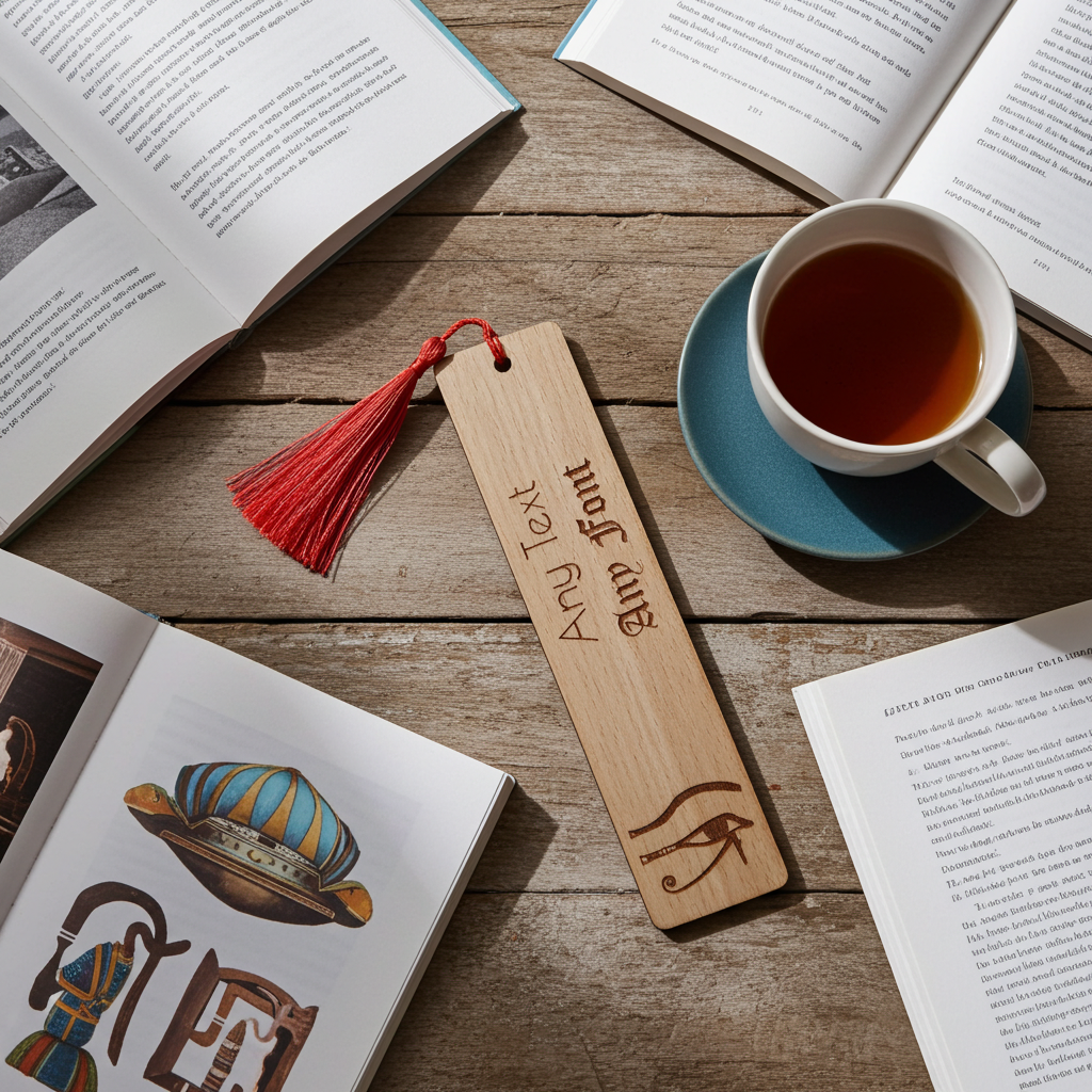 Steamed Beech wood - Eye of Ra engraving - Personalise your own bookmark- Any text and font with tassel.