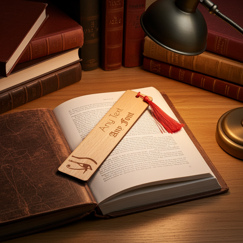 Steamed Beech wood - Eye of Ra engraving - Personalise your own bookmark- Any text and font with tassel.
