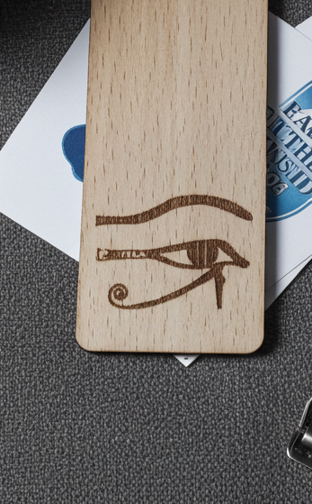 Steamed Beech wood - Eye of Ra engraving - Personalise your own bookmark- Any text and font with tassel.