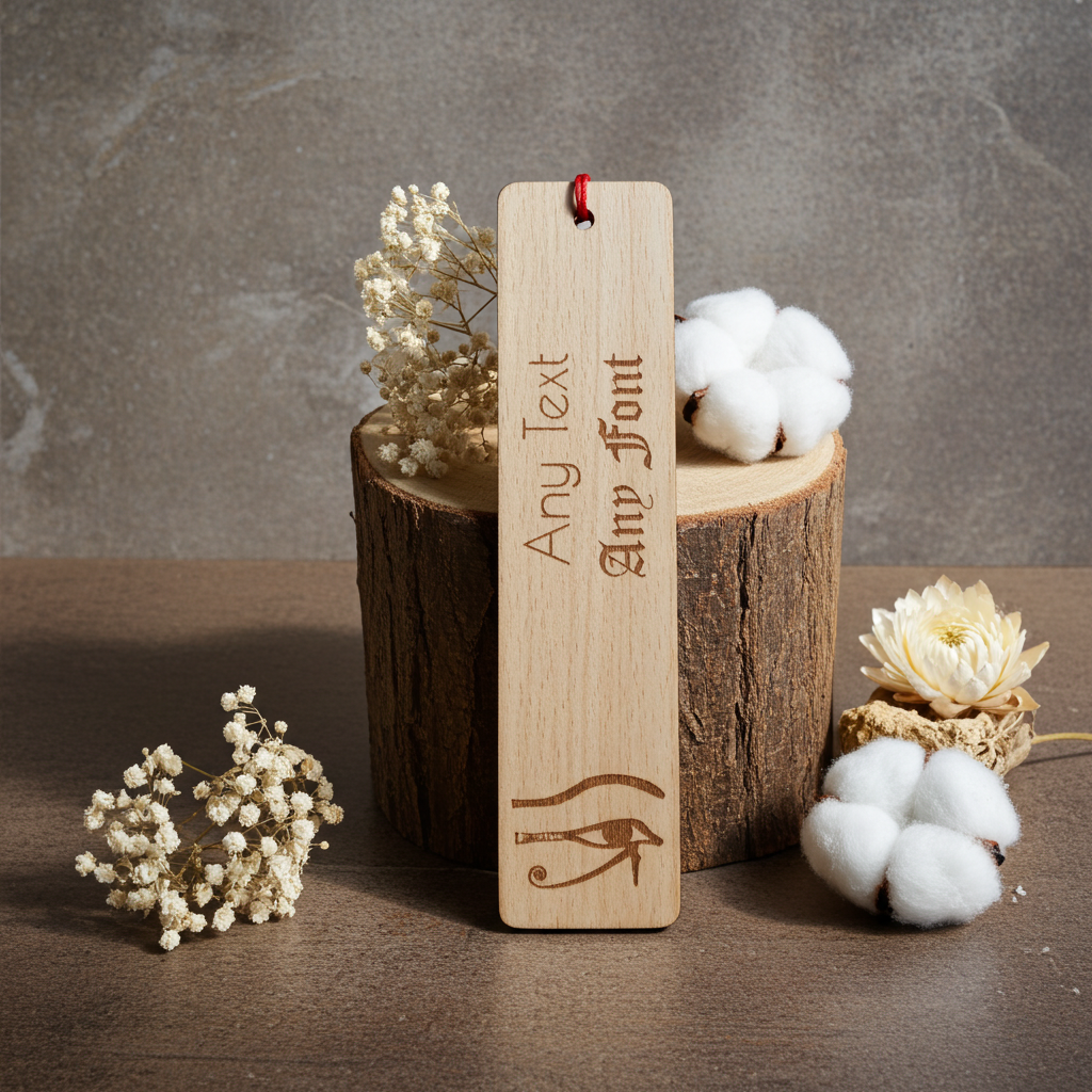 Steamed Beech wood - Eye of Ra engraving - Personalise your own bookmark- Any text and font with tassel.