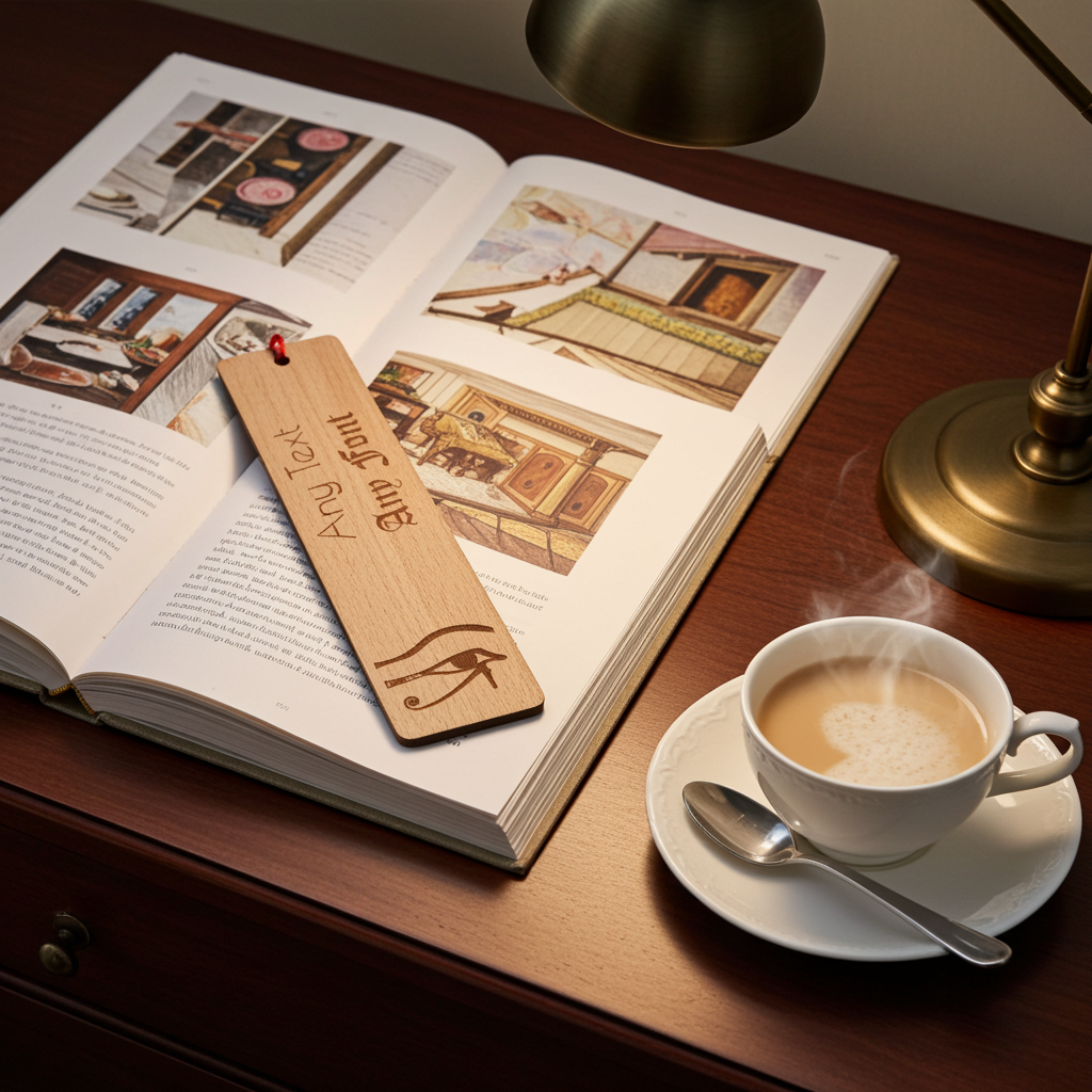 Steamed Beech wood - Eye of Ra engraving - Personalise your own bookmark- Any text and font with tassel.