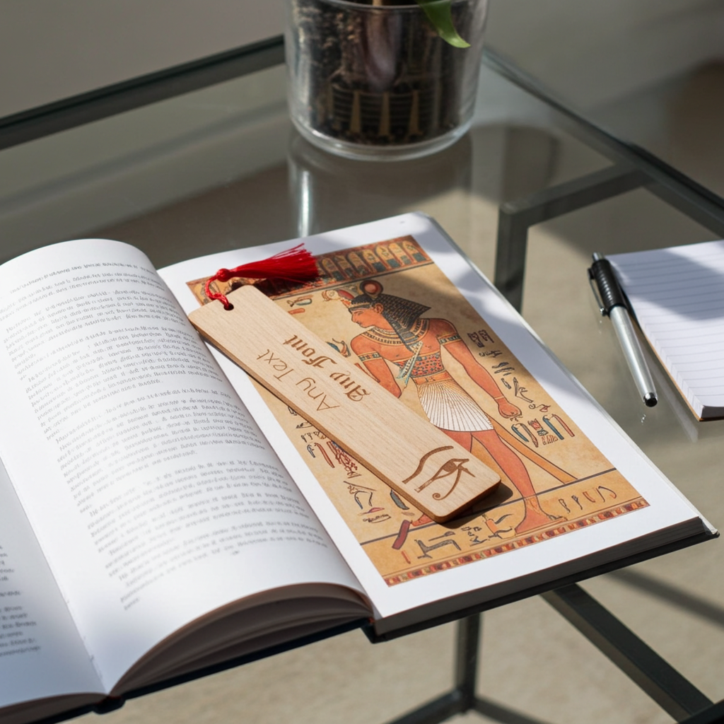 Steamed Beech wood - Eye of Ra engraving - Personalise your own bookmark- Any text and font with tassel.